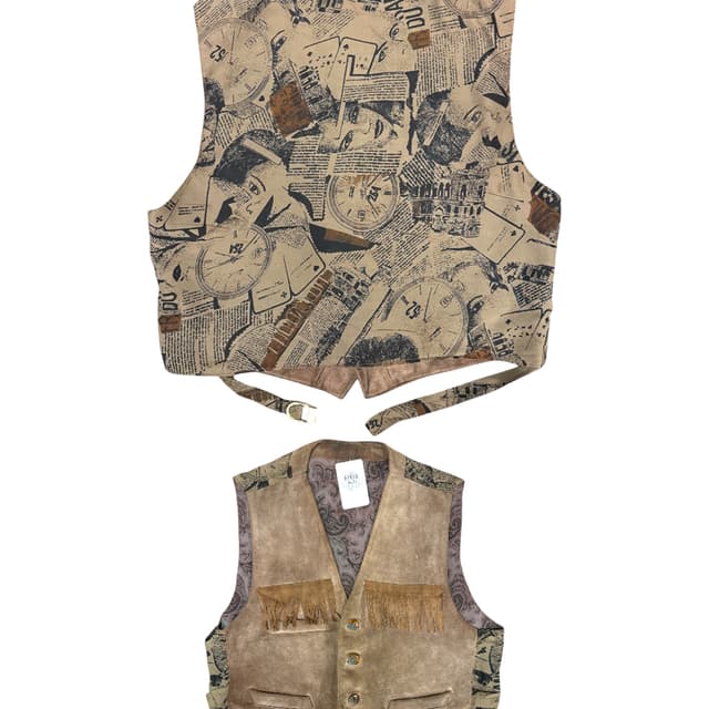 80's Suede Vest Newspaper Print