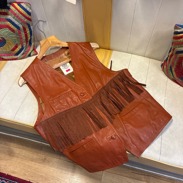 Rust Fringe Leather Western Vest