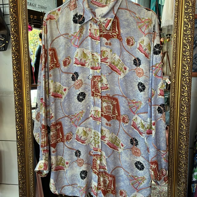 80’s Nautical Print Shirt – Sailing Ship & Compass Design