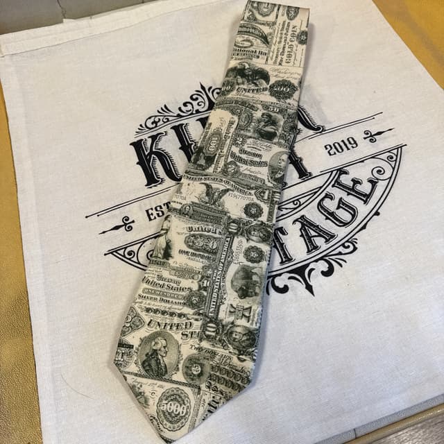 Rare US Currency Print Silk Tie - 1901 Bison & Silver Certificate