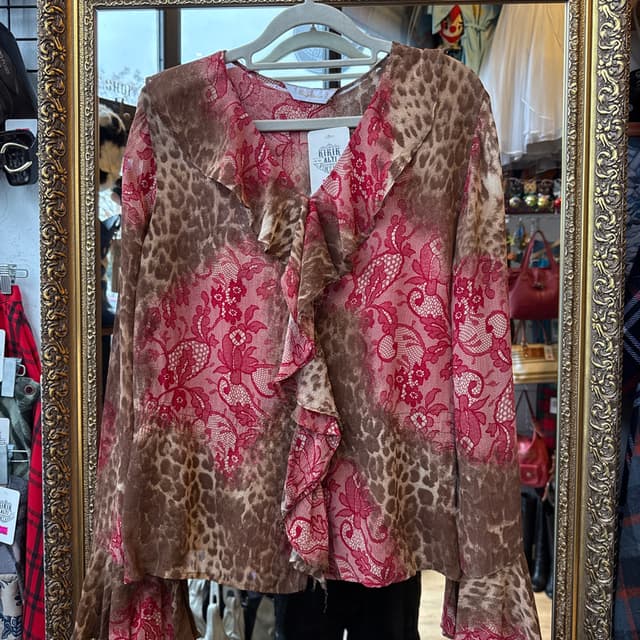Y2K Wild Lace Leopard Ruffle Blouse