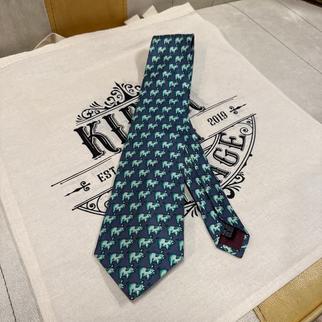Pink London Green Pigs Silk Tie