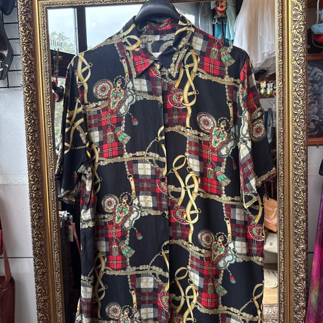 90’s Baroque Plaid Chain Print Shirt