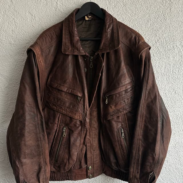 Vintage Bomber Deri Ceket/Yelek